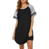 image:imageEkouaer Nightgowns for Women Short Sleeve Sleepshirts Crew Neck Nightshirts Color Block Pajamas Dress Soft SleepwearBlack