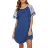image:imageEkouaer Nightgowns for Women Short Sleeve Sleepshirts Crew Neck Nightshirts Color Block Pajamas Dress Soft SleepwearBlue