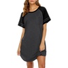 image:imageEkouaer Nightgowns for Women Short Sleeve Sleepshirts Crew Neck Nightshirts Color Block Pajamas Dress Soft SleepwearDark Grey