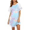 image:imageEkouaer Nightgowns for Women Short Sleeve Sleepshirts Crew Neck Nightshirts Color Block Pajamas Dress Soft SleepwearPurple Tie Dye