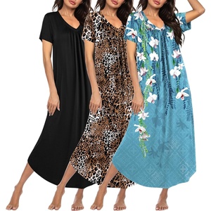 image:imageEkouaer 3 Pack Long Nightgowns for Women Plus Size House Dress Short Sleeve Night Gown V Neck Casual Nightshirt M5XLBlackBlue FloralLeopard