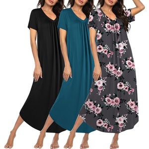 image:imageEkouaer 3 Pack Long Nightgowns for Women Plus Size House Dress Short Sleeve Night Gown V Neck Casual Nightshirt M5XLBlackBlue GreenPurple Flowers