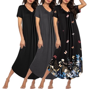 image:imageEkouaer 3 Pack Long Nightgowns for Women Plus Size House Dress Short Sleeve Night Gown V Neck Casual Nightshirt M5XLBlackGreyBlack Butterfly