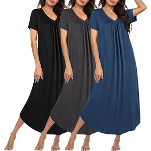 image:imageEkouaer 3 Pack Long Nightgowns for Women Plus Size House Dress Short Sleeve Night Gown V Neck Casual Nightshirt M5XLBlackGreyBlue