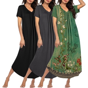 image:imageEkouaer 3 Pack Long Nightgowns for Women Plus Size House Dress Short Sleeve Night Gown V Neck Casual Nightshirt M5XLBlackGreyGreen Floral