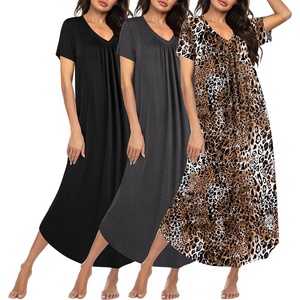 image:imageEkouaer 3 Pack Long Nightgowns for Women Plus Size House Dress Short Sleeve Night Gown V Neck Casual Nightshirt M5XLBlackGreyLeopard