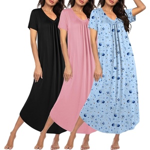 image:imageEkouaer 3 Pack Long Nightgowns for Women Plus Size House Dress Short Sleeve Night Gown V Neck Casual Nightshirt M5XLBlackPinkBlue Star