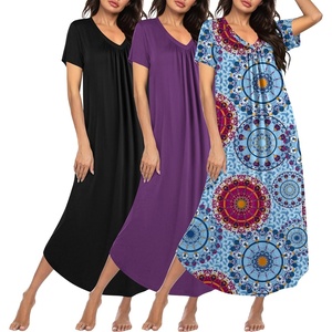 image:imageEkouaer 3 Pack Long Nightgowns for Women Plus Size House Dress Short Sleeve Night Gown V Neck Casual Nightshirt M5XLBlackPurpleBlue Datura