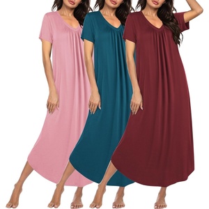 image:imageEkouaer 3 Pack Long Nightgowns for Women Plus Size House Dress Short Sleeve Night Gown V Neck Casual Nightshirt M5XLBlue GreenWine RedPink