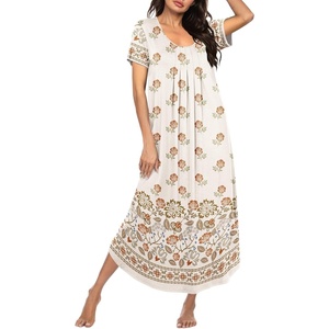 image:imageEkouaer Long Nightgowns for Women Plus Size House Dress Short Sleeve Night Gown Pleated Full Length Loungwear S4XLApricot