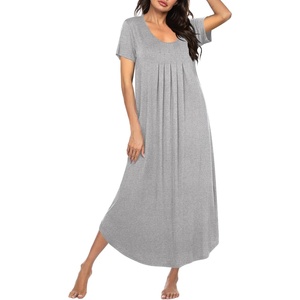 image:imageEkouaer Long Nightgowns for Women Plus Size House Dress Short Sleeve Night Gown Pleated Full Length Loungwear S4XLGrey