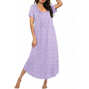image:imageEkouaer Long Nightgowns for Women Plus Size House Dress Short Sleeve Night Gown Pleated Full Length Loungwear S4XLPurple Flower