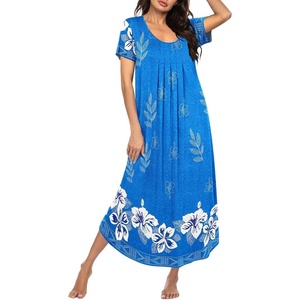 image:imageEkouaer Long Nightgowns for Women Plus Size House Dress Short Sleeve Night Gown Pleated Full Length Loungwear S4XLSky Blue Flower