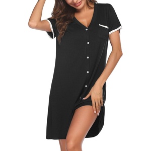 image:imageEkouaer Nightgowns for Women Button Down Pajamas Tops Short Sleeve Sleepwear VNeck Sleepwear S3XLBlack