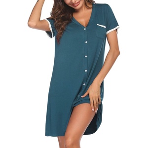 image:imageEkouaer Nightgowns for Women Button Down Pajamas Tops Short Sleeve Sleepwear VNeck Sleepwear S3XLBlue  Green