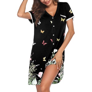 image:imageEkouaer Nightgowns for Women Button Down Pajamas Tops Short Sleeve Sleepwear VNeck Sleepwear S3XLButterfly