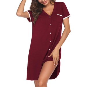image:imageEkouaer Nightgowns for Women Button Down Pajamas Tops Short Sleeve Sleepwear VNeck Sleepwear S3XLWine Red