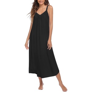 image:imageEkouaer Womens Sleeveless Nightgown Full Slip Nightshirt Print Nightwear Full Length Loungewear Soft NightdressBlack