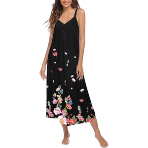 image:imageEkouaer Womens Sleeveless Nightgown Full Slip Nightshirt Print Nightwear Full Length Loungewear Soft NightdressBlack Little Flowers