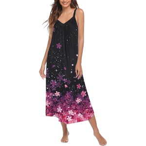 image:imageEkouaer Womens Sleeveless Nightgown Full Slip Nightshirt Print Nightwear Full Length Loungewear Soft NightdressBlack Sakura
