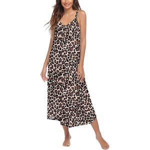 image:imageEkouaer Womens Sleeveless Nightgown Full Slip Nightshirt Print Nightwear Full Length Loungewear Soft NightdressBrown Leopard Print