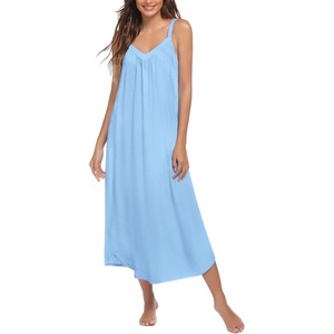 image:imageEkouaer Womens Sleeveless Nightgown Full Slip Nightshirt Print Nightwear Full Length Loungewear Soft NightdressClear Blue
