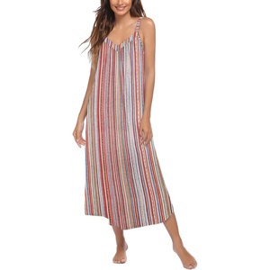 image:imageEkouaer Womens Sleeveless Nightgown Full Slip Nightshirt Print Nightwear Full Length Loungewear Soft NightdressColor Vertical Stripes
