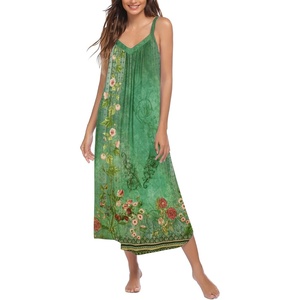 image:imageEkouaer Womens Sleeveless Nightgown Full Slip Nightshirt Print Nightwear Full Length Loungewear Soft NightdressGreen Ethnic Style