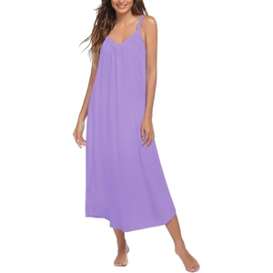 image:imageEkouaer Womens Sleeveless Nightgown Full Slip Nightshirt Print Nightwear Full Length Loungewear Soft NightdressLilac