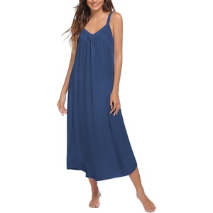 image:imageEkouaer Womens Sleeveless Nightgown Full Slip Nightshirt Print Nightwear Full Length Loungewear Soft NightdressNavy