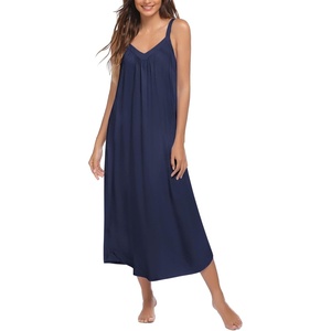 image:imageEkouaer Womens Sleeveless Nightgown Full Slip Nightshirt Print Nightwear Full Length Loungewear Soft NightdressNavy Blue
