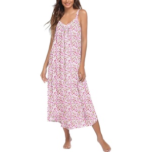 image:imageEkouaer Womens Sleeveless Nightgown Full Slip Nightshirt Print Nightwear Full Length Loungewear Soft NightdressPink Floral
