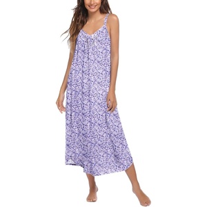 image:imageEkouaer Womens Sleeveless Nightgown Full Slip Nightshirt Print Nightwear Full Length Loungewear Soft NightdressPurple Dots