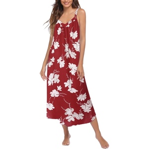 image:imageEkouaer Womens Sleeveless Nightgown Full Slip Nightshirt Print Nightwear Full Length Loungewear Soft NightdressRed Flower