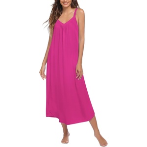 image:imageEkouaer Womens Sleeveless Nightgown Full Slip Nightshirt Print Nightwear Full Length Loungewear Soft NightdressRose Red
