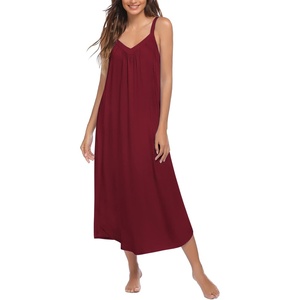 image:imageEkouaer Womens Sleeveless Nightgown Full Slip Nightshirt Print Nightwear Full Length Loungewear Soft NightdressWine Red