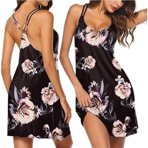 image:imageEkouaer Womens V Neck Sleeveless NightgownBlack Floral