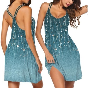 image:imageEkouaer Womens V Neck Sleeveless NightgownBluegreen Vines