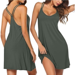 image:imageEkouaer Womens V Neck Sleeveless NightgownDark Army Green