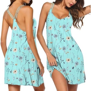 image:imageEkouaer Womens V Neck Sleeveless NightgownLight Blue Floral