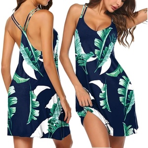 image:imageEkouaer Womens V Neck Sleeveless NightgownNavy Leaf