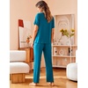 image:imageAvidlove Women Pajamas Set Notch Collar Soft Sleepwear Pjs Short Sleeve Button Down Nightwear with Long PantsBlue Green