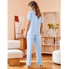 image:imageAvidlove Women Pajamas Set Notch Collar Soft Sleepwear Pjs Short Sleeve Button Down Nightwear with Long PantsBlue Stripe