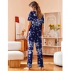 image:imageAvidlove Women Pajamas Set Notch Collar Soft Sleepwear Pjs Short Sleeve Button Down Nightwear with Long PantsFloral26  Navy With White
