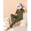 image:imageAvidlove Women Pajamas Set Notch Collar Soft Sleepwear Pjs Short Sleeve Button Down Nightwear with Long PantsNarmy Green
