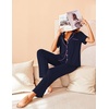image:imageAvidlove Women Pajamas Set Notch Collar Soft Sleepwear Pjs Short Sleeve Button Down Nightwear with Long PantsNavy Blue