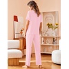 image:imageAvidlove Women Pajamas Set Notch Collar Soft Sleepwear Pjs Short Sleeve Button Down Nightwear with Long PantsPink