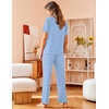 image:imageAvidlove Women Pajamas Set Notch Collar Soft Sleepwear Pjs Short Sleeve Button Down Nightwear with Long PantsStripe Blue Bow
