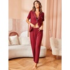 image:imageAvidlove Women Pajamas Set Notch Collar Soft Sleepwear Pjs Short Sleeve Button Down Nightwear with Long PantsWine Red