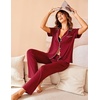 image:imageAvidlove Women Pajamas Set Notch Collar Soft Sleepwear Pjs Short Sleeve Button Down Nightwear with Long PantsWine Red